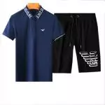 ea7 armani ensembles de survetement manche courte mens shirt and short sets eagle logo bleu